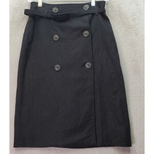 Stile Benetton A Line Skirt Womens Sz 4 EU 38 Black Wool Belted‎ Front Back Zip